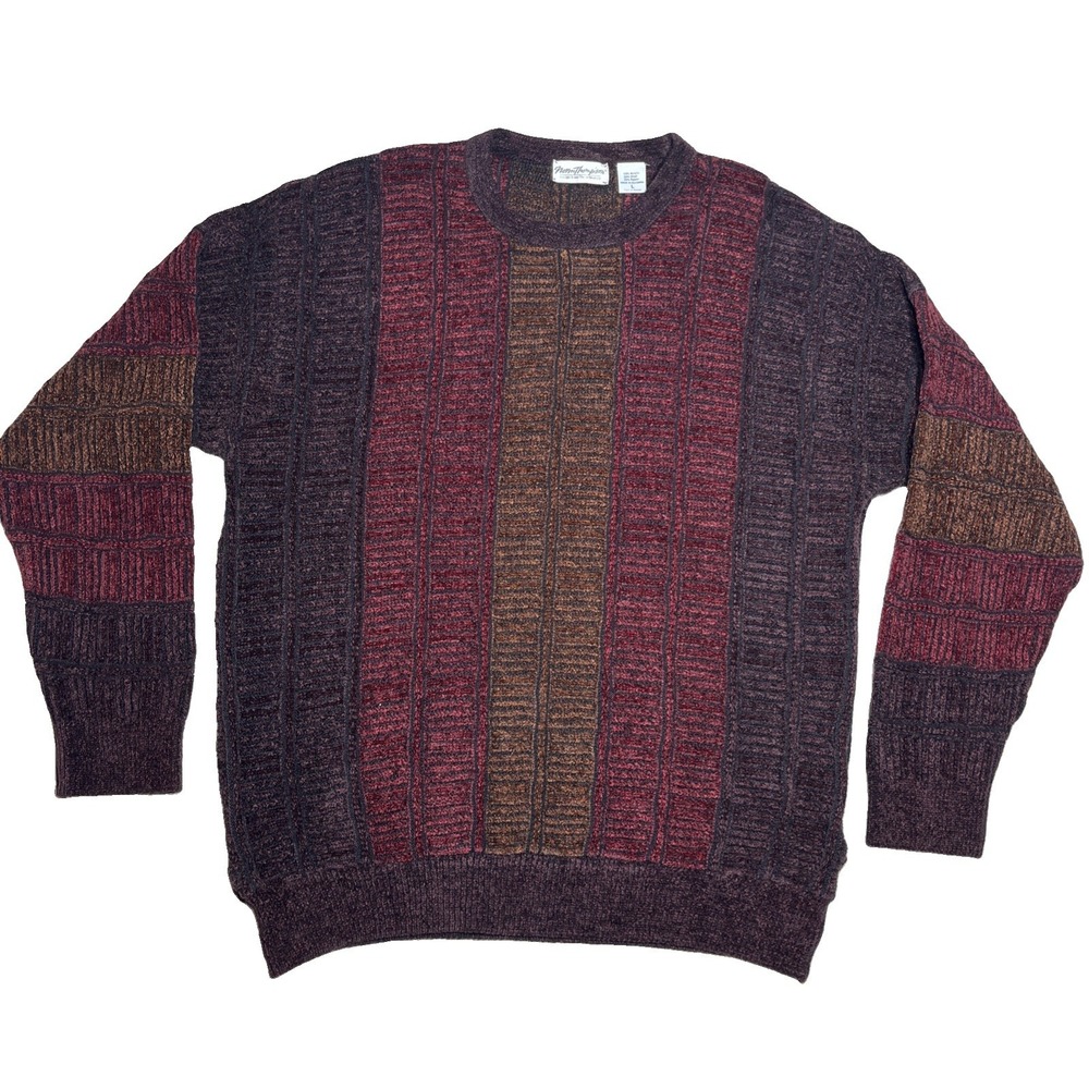 Norm Thompson Sweater Men Large MultiColor Coogi Style 3D Vintage 1990s Textured